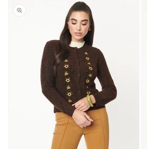 Unique Vintage Brown and Sunflowers Cardigan